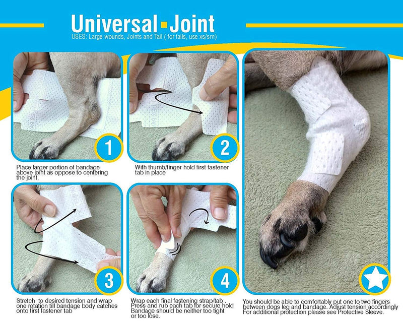 PawFlex Joint and Large Area Wound Bandages for Dogs Cats & Other Pets. Great for Leg Joint sprains and Tail Injuries! Non Adhesive Breathable Non-Slip Disposable Washable Value Pack (2XS/XS 12pk) White 2XS/XS 12pk