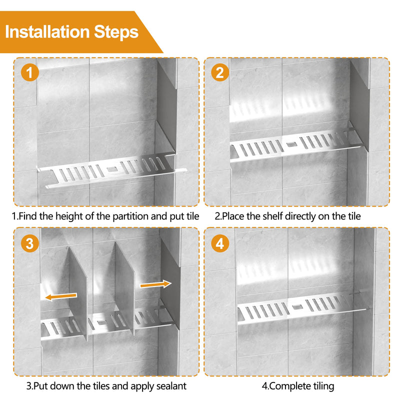 Neodrain Brushed Shower Niche Shelf, Fits 12 Inch Prefab Niches | 3mm Thick, Sturdy & Rustproof 304 Stainless Steel, Compatible with 1/8" Grout Lines, Fast Drainage,Tool-Free Drop-in, 1 Pack