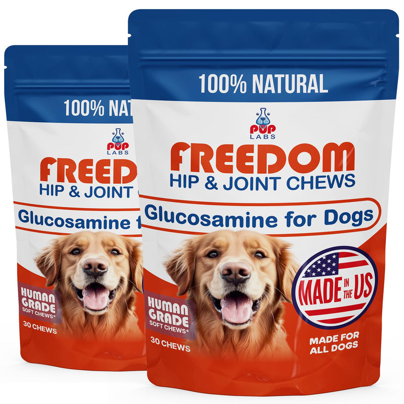 Pup Labs Freedom Joint Chews, Dog Glucosamine Packed with Super Nutrients, Delicious Hip and Joint Chews for Dogs, Pain Relief for Dog Joints to Keep Your Pup Happy and Active, Made in USA, 2-Pack