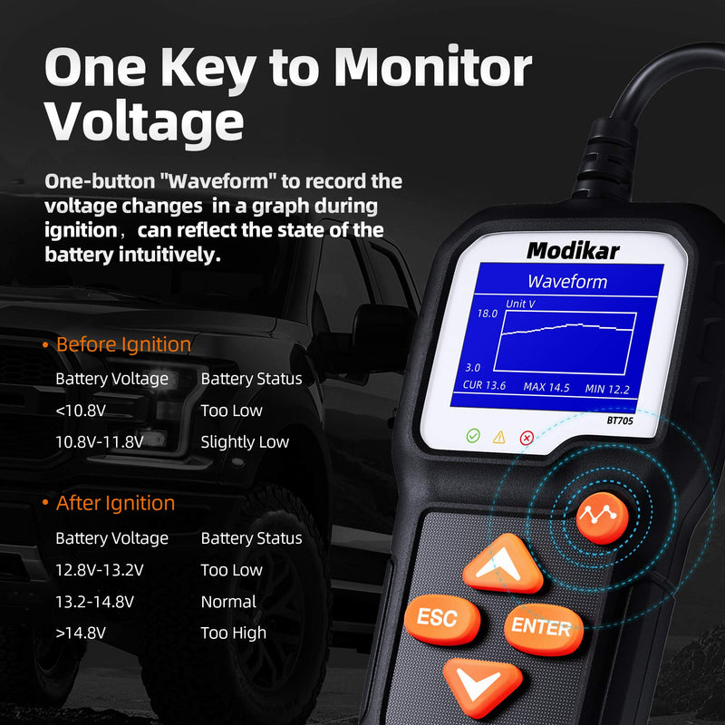 6V 12V Car Battery Tester, 100-2000 CCA Alternator Tester, BT705 | Automotive Battery Load Tester, Digital Battery Checker for Car SUV Motorcycle Golf Carts Lawn Mower Marine RV and Truck BT705 6V & 12V