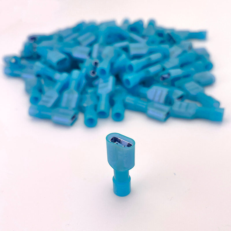 ANGSTROM Female Fully Insulated Nylon Quick Disconnect Spade Terminals 100pcs (16-14ga BLUE) 16-14ga Blue