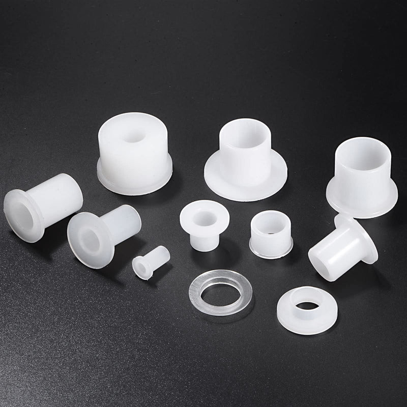 HARFINGTON 12pcs Flanged Sleeve Bearings 4mm Bore 5mm OD 7mm Length Nylon Bushings for Shaft, White 4mm x 5mm x 7mm