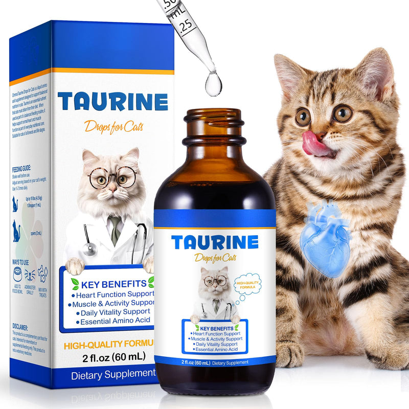 Taurine for Cats, Taurine Supplement for Cats, Support Heart, Immune & Eye Health, Liquid Taurine Drops for Cats of All Ages, 60mL