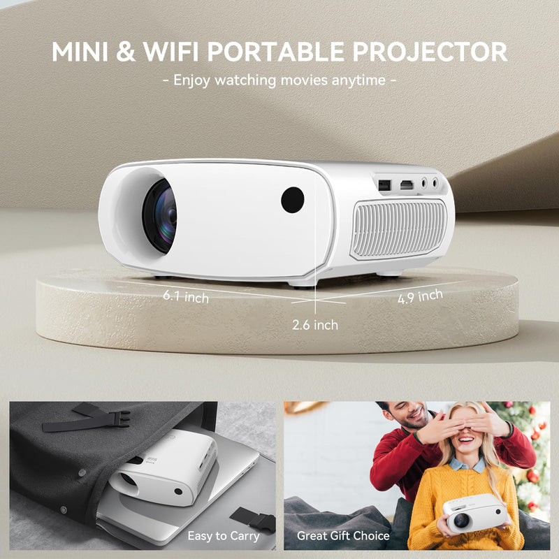 Mini Projector with Wifi and Bluetooth - Portable Outdoor Movie Projector 1080P Full HD Compatible with HDMI/ Phone/ Tablet/ Laptop/ TV Stick/ PS4