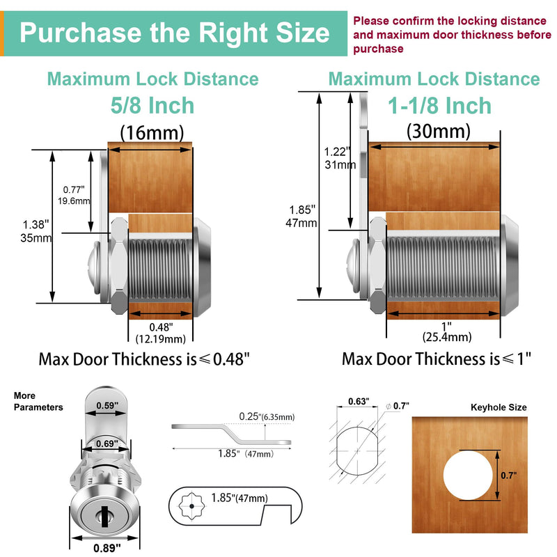 6 Pack Cabinet Locks with Keys, 5/8" Cam Lock Keyed Alike, Mailbox Lock Replacement Secure Drawer Tool Box Mail Box RV Door, Zinc Alloy 6 Pack 5/8 Inch
