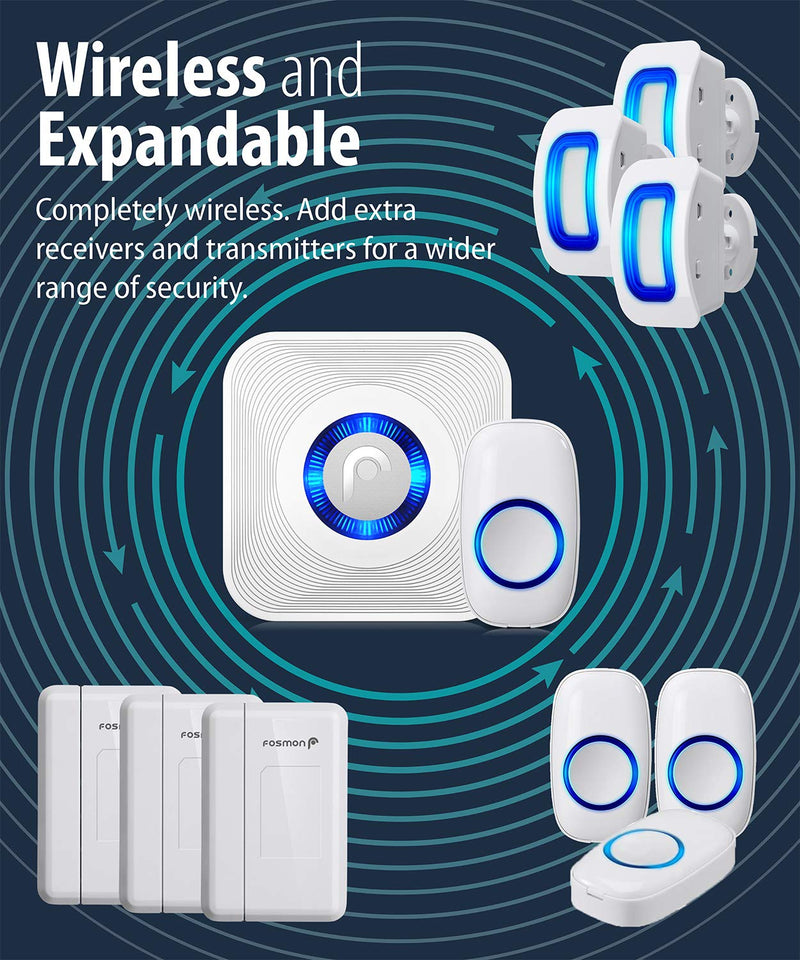Fosmon WaveLink Wireless Door Chime with 500 Feet Range, 58 Tunes, 5 Volume Levels & LED Indicators for Home/Business/Office (1 Receiver + 1 Sensor) 1 Receiver + 1 Door Sensor Transmitter