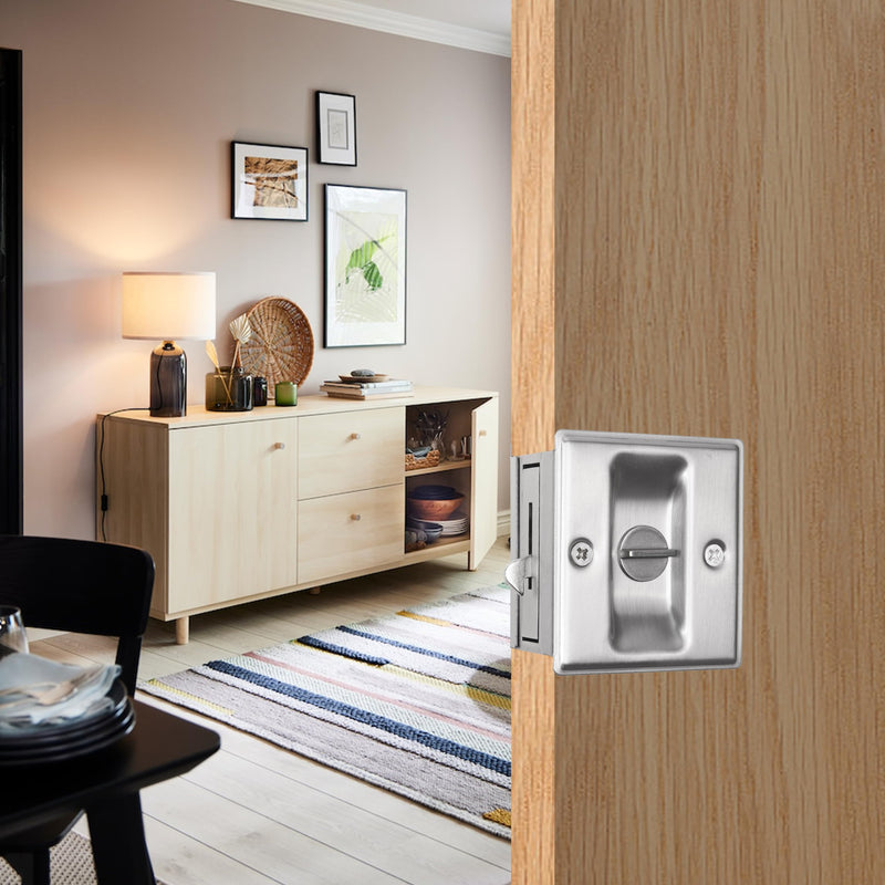 Eco-Fused Pocket Sliding Door Lock - Brushed Nickel Privacy Door Pull with Lock - Reversible - Compatible with Most Doors - Easy Grip - Doors with Thickness 1-3/8” (3.49 cm) 2x Brushed Nickle - Sliding Door Lock