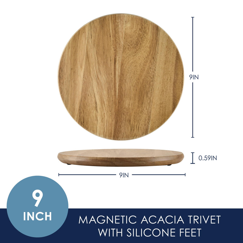 Rachael Ray Pantryware Magnetic Acacia Trivet with Silicone Feet, 9 Inch - Brown