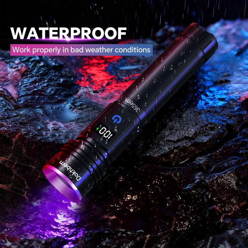365nm UV Flashlight Rechargeable, Black Light Flashlight with LCD Display, Powerful Ultraviolet Lights for Pet Urine Detection, Resin Curing, Rockhounding, Scorpion, Uranium Glass, A/C Leak