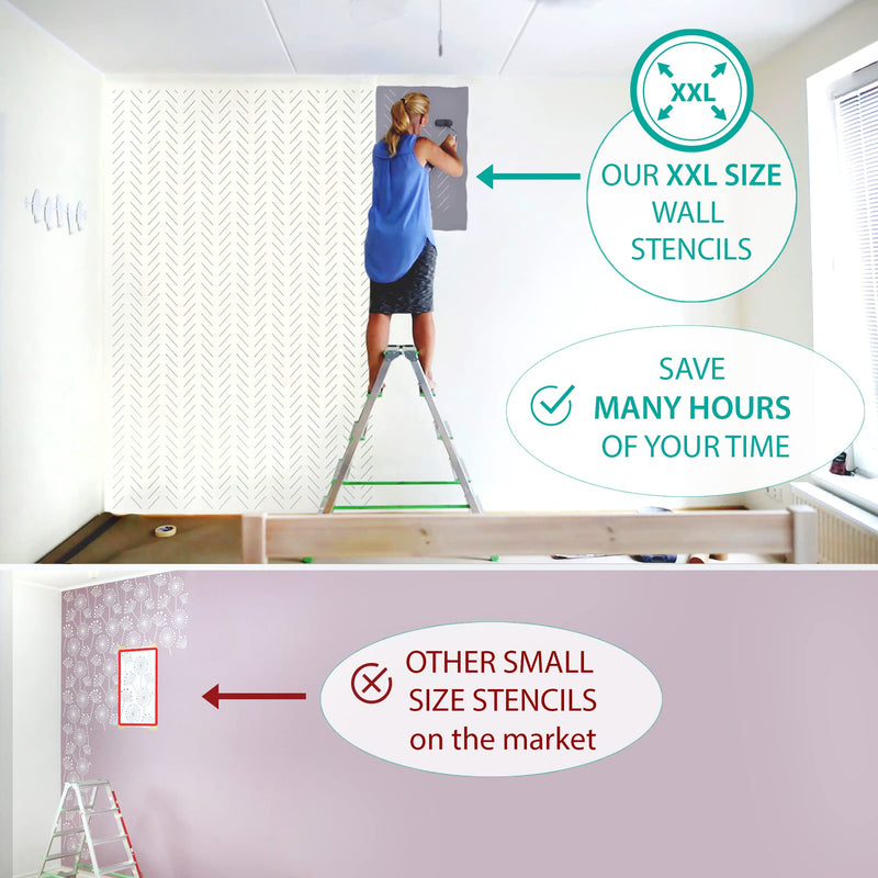 STENCILIT® Herringbone Simple Wall Stencil - XL Stencil 22x40 In, Geometric Wall Stencils for Painting Large Pattern, Modern Large Wall Stencils