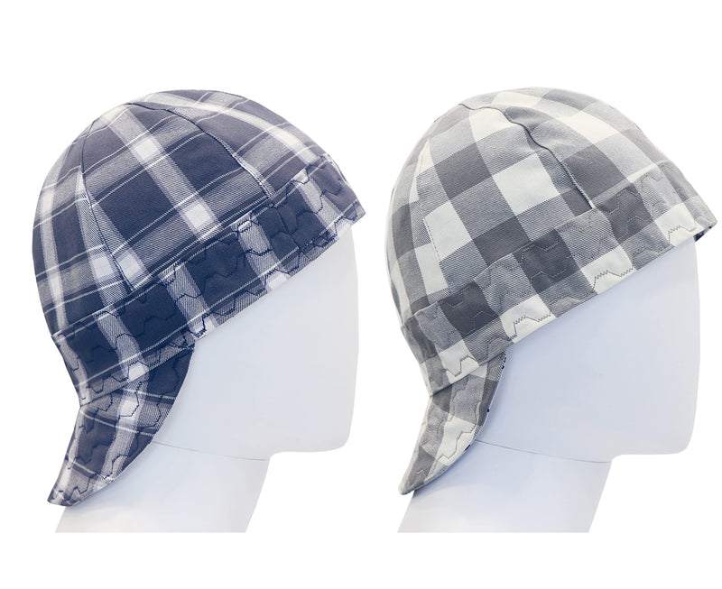 BOCOMAL Welding Cap Flame Resistant CAT2 Midweight Printed 6 Pannel Welder Caps-2 Pack 7 3/8 White/Navy-2 Pack