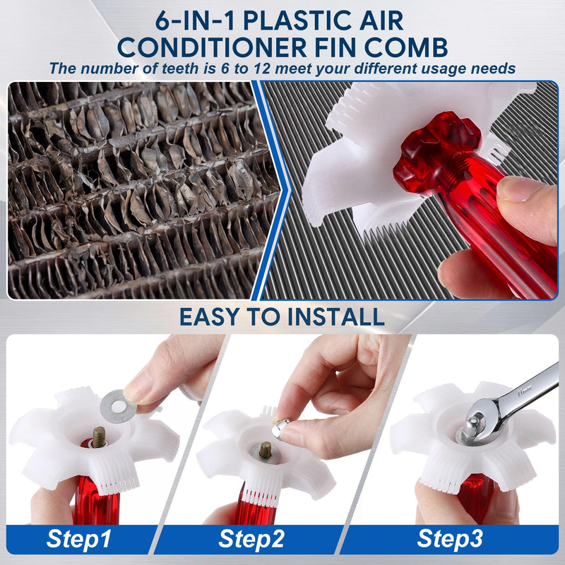 3 Piece AC Fin Comb Kit, Coil Cleaner Brush And Bent Fin Straightener Tools