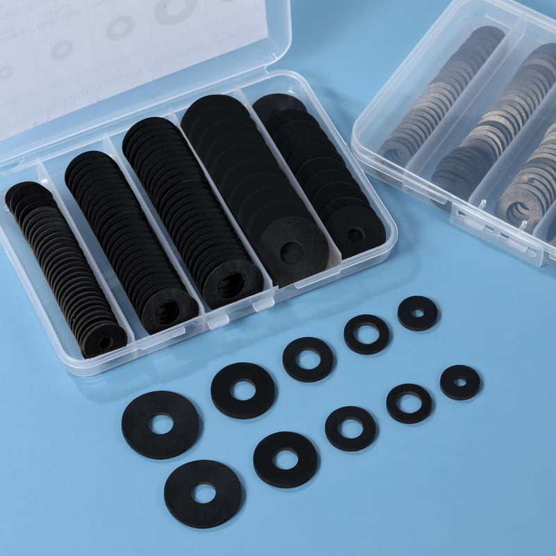 120Pcs Flat Rubber Washers Assortment Kit,16/18/20/25/30mm Black Washers,Vibration Absorbing Pads Sealing Rubber Washers for Faucets Garden Bolts Screws Hose Plumbing Shower Head- 5 Sizes