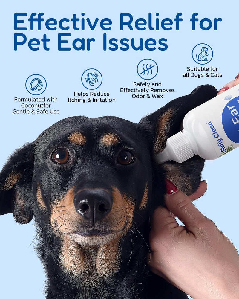 Dog Ear Cleaner - Pet Ear Wash, Flush and Drop Cleaner Solution for Cat & Dog Infection and Itch Relief, Gently Removes Debris, Wax Buildup, Odor - 1.69 fl oz White & Blue-1.69Oz 1.69 Oz (Travel Size)