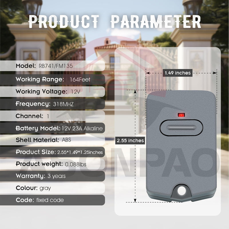 4Pack RB741/FM135 GTO Mighty Mule Gate Opener Remote 3-Year-Warranty Light Gray