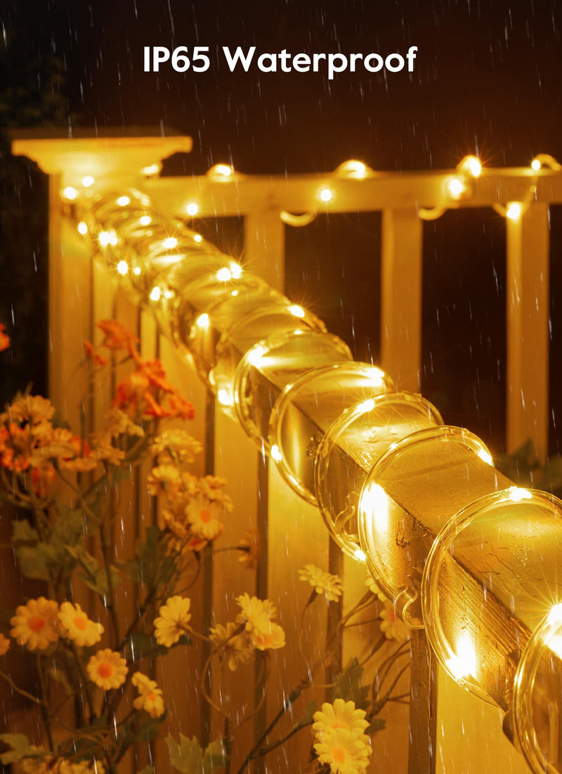 Brightown Solar Rope Lights, 39FT 100LED Outdoor Solar String Lights, IP65 Waterproof Solar Powered Fairy Lights with 8 Lighting Modes for Party Garden Yard Home Holiday Tree Decoration, Warm White 100 LED