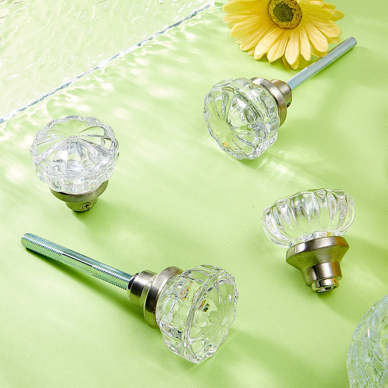 4 Set Crystal Door Knobs Mortise Style Fluted Glass Door Knobs Antique Door Knobs with Spindle Antique Doorknobs for Interior Doors (Chrome) Chrome 4