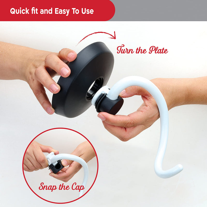 KneadAce Spiral Dough Hook Shield For kitchenaid Mixer-Prevents Dough from Clogging Your Bowl Lift Mixer- Compatible With KitchenAid Dough Hook. (With 2 Adapters-Fits All KA Spiral Hooks)