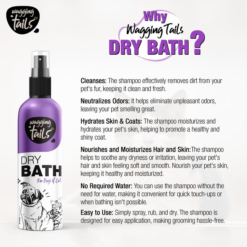 Wagging Tails 6-in-1 Waterless Dry Bath Shampoo for Cats & Dogs, 6.76 fl oz | Waterless Deep Cleaning Pet Spray | Easy to Use | Neutralizes Odors | Moisturizes & Nourishes Coat, Hair, and Skin - PawsPlanet Australia