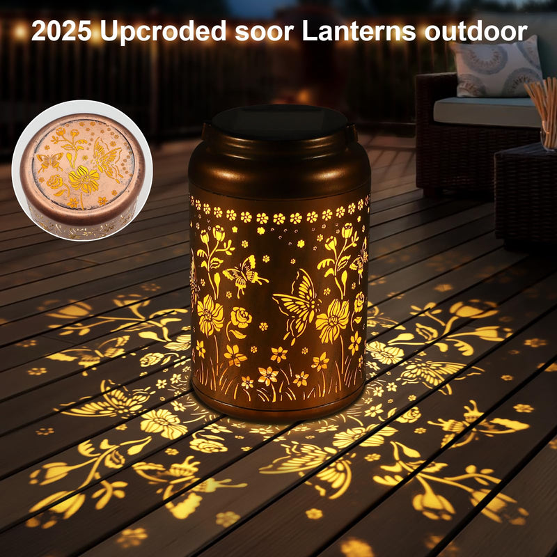 Solar Lantern Outdoor Hanging Lights Christmas Birthday Gifts for Women Mom and Grandma Butterfly Flower Metal Garden Decor Outside Waterproof LED Solar Lanterns for Patio, Yard, Pathway,Landscape Style_01-Butterfly