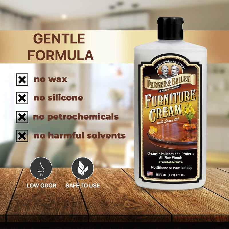 PARKER & BAILEY FURNITURE CREAM - Multisurface Wood Cleaner And Polish Furniture Quick Shine Restorer Protector Kitchen Cabinets Surface Cleaner House Cleaning Supplies Home Improvement, 16oz 16 Fl Oz (Pack of 1)