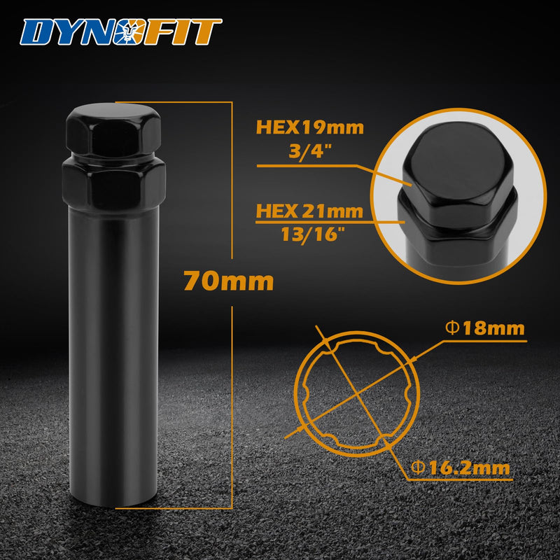 DYNOFIT 6 Spline Tuner Lug Nuts Key for Wrench with 3/4 inch (19mm) and 13/16 inch(21mm) Hex, Aftermarket Lugnuts Socket Replacement Tool for 1/2 inch 12x1.5 12x1.25 Lug Nut 1 Year Warranty 6 Spline 3/4"(19mm) 13/16"(21mm) Hex Black