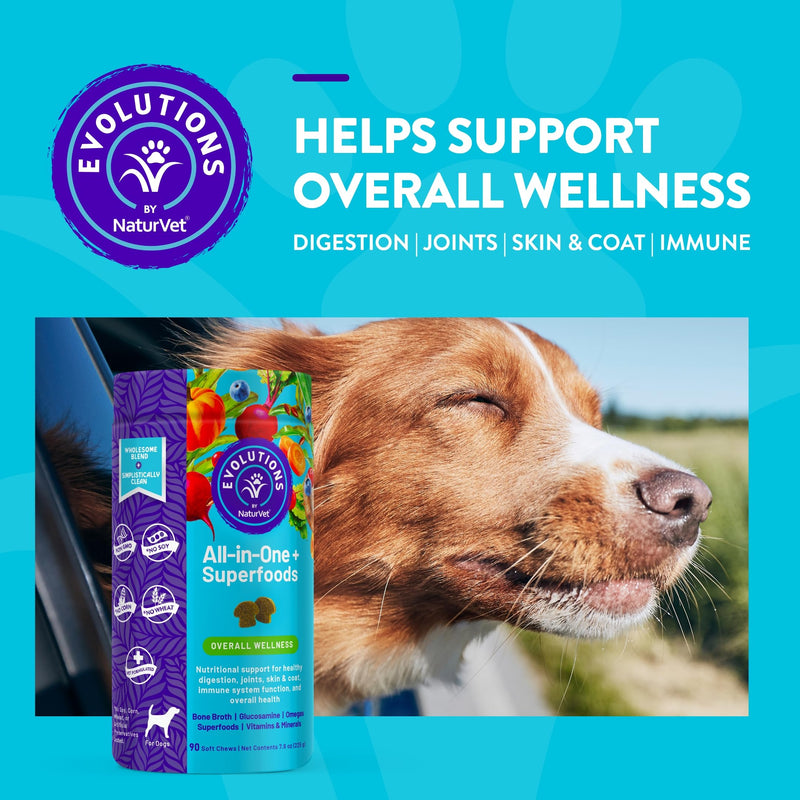 NaturVet Evolutions All-in-One + Superfoods 90ct Soft Chews for Dogs - Bone Broth, Superfoods Provides Nutritional Support for Healthy Digestion, Joints, Skin & Coat, Immune System, Overall Health 3.95 Ounce (Pack of 2) - PawsPlanet Australia