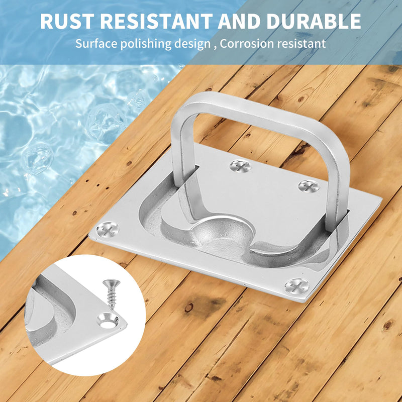 4 Pack Boat Flush Hatch Pull Handle, 316 Stainless Steel Boat Ring Hatch Pull Flush Lift with Mount Screws for Marine Deck Hatch Handle 4