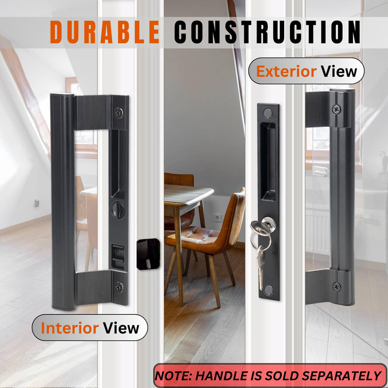 Sliding Glass Door Set, 6-5/8", Black - Patio Door Handle Replacement Thick Used on Both Left and Right-Handed. (Keyed) BLACK LOCK