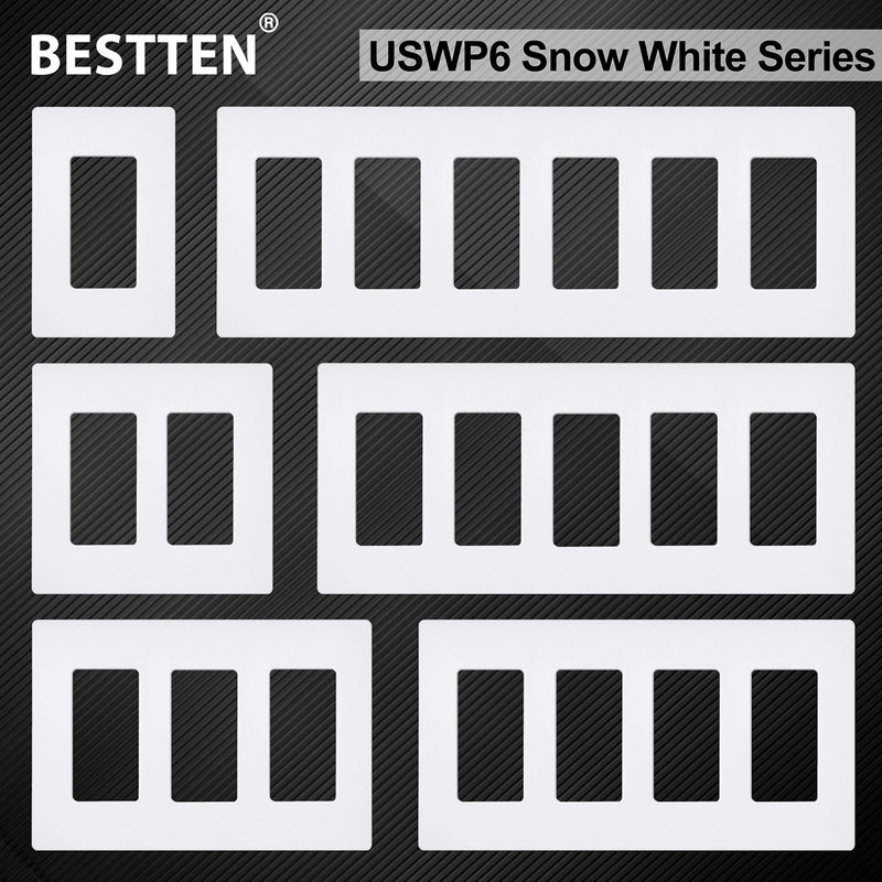 BESTTEN 5 Pack Screwless Decorative Wall Plate, 3-Gang Decorator Outlet Cover, Decor Switch Cover, USWP6 Gloss Snow White, H4.69” x W6.54”, Wallplate for Dimmer, GFCI, USB Receptacle 3 Gang 5PK