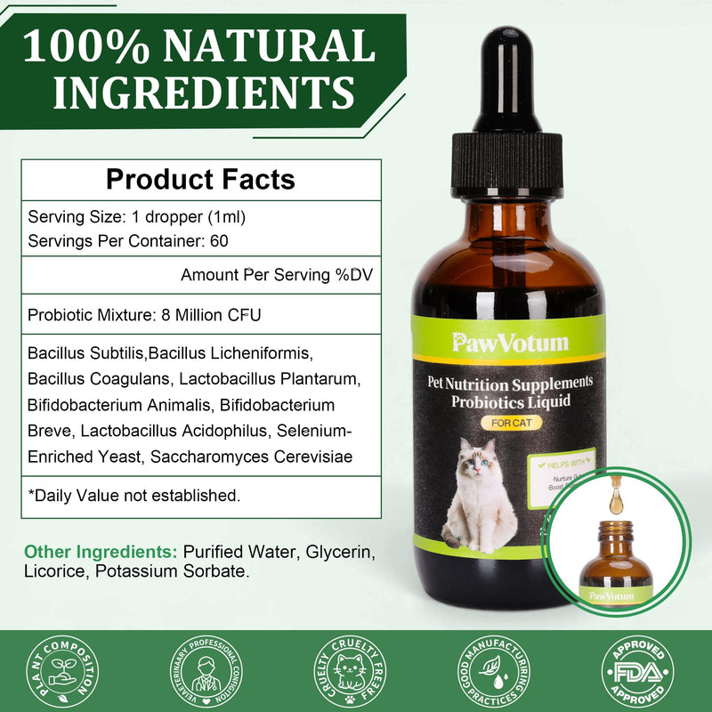 Cat Constipation Relief, Cat Laxative Constipation Relief Supplement with Natural Probiotics, Nurture Gut and Stool Softener, Promotes Digestive Health, 2 Fl Oz