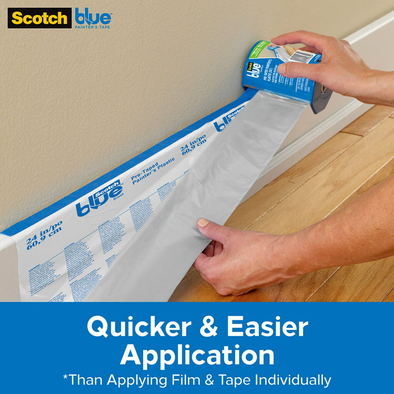 ScotchBlue Pre Plastic Painters Tape with Bladed Dispenser, 48 in x 30yd, Tape & Masking Film Combined in One Product, Static Cling to Stay in One Place, No Residue Masking Tape (PTD2093EL-48-S) 48" Width With Dispenser