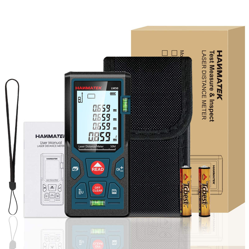 165ft/50m Laser Measure Ft/in/M Switching LM50 Laser Measurement Tool Devices with 2 Bubble Levels Distance Meter,Large Backlit LCD 165FT