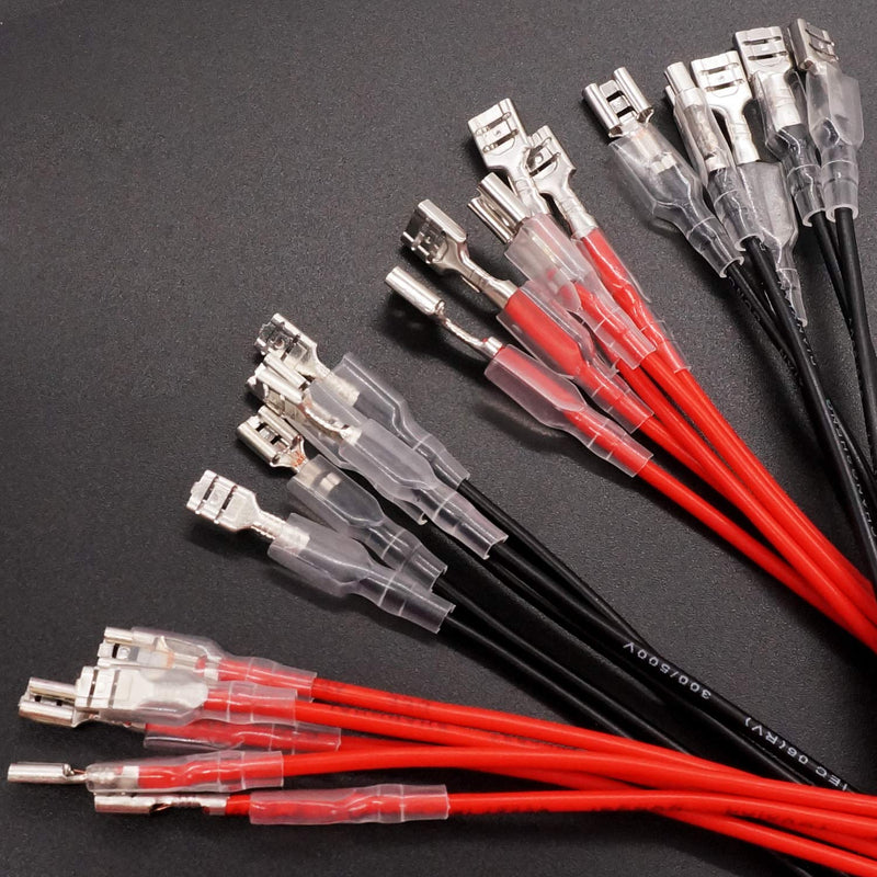 Twidec/20Pcs 4.8mm and 6.3mm Female Spade Crimp Terminal with Insulating Sleeve and Wire Red + Black Female Spade Quick Splice Assortment Kit 4.8mm+6.3mm