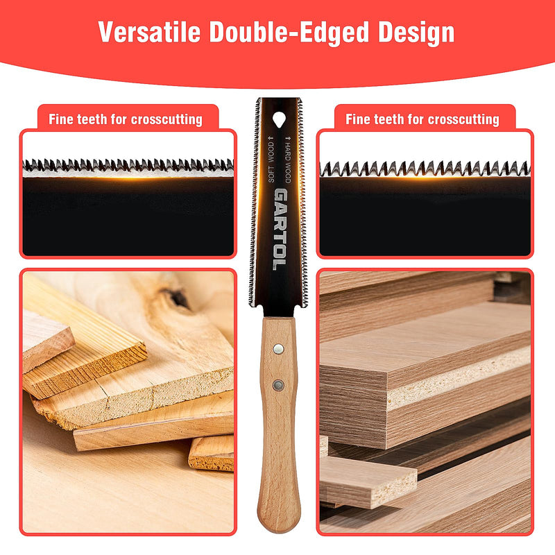 GARTOL 2-Piece Japanese Hand Saw Set, 6-Inch Flush Cut & Double-Edged Ryoba Saw, Precision Woodworking Tools, SK5 Flexible Blade & Wooden Handle for DIY, Woodworking, Furniture Making & Carpentry HS-2P