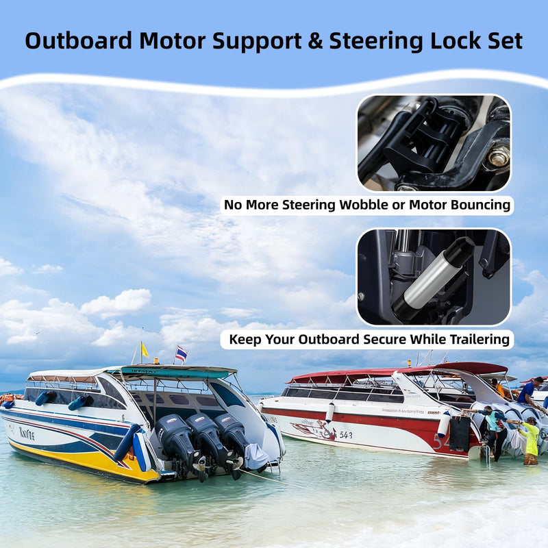 Outboard Motor Support Transom Saver, Hydraulic Steering Lock Set for Boat Transom Stabilization Prevents Motor Wobble & Enhances Trailers Safety