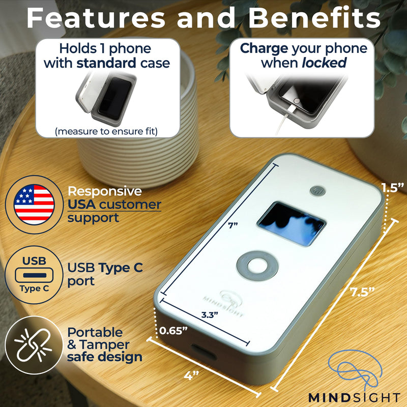 Mindsight Personal Timed Lock Box | Unplug from Phones and Other Small Distractions | 3 Modes based on Willpower | Easy to Use | Out of Sight ~ Out of Mind | Boost Your Mental Wellness Glacier Gray