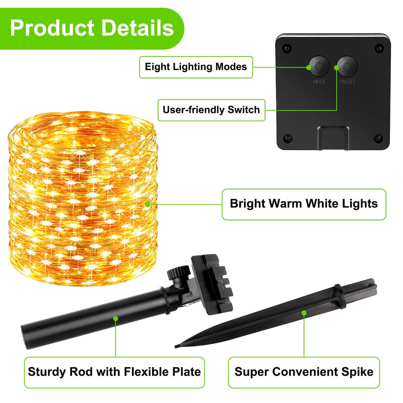 Brightever Outdoor Solar String Lights Waterproof 288Ft, 4-Pack Each 72FT 200 LED Solar Powered Fairy Lights with 8 Lighting Modes, Copper Wire Lights for Patio, Garden, Party, Wedding (Warm White) Warm White