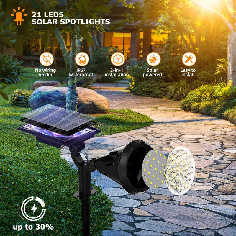 Solar Spot Lights Outdoor, 21 LEDs Solar Outdoor Lights Auto On/Off with 3 Modes, IP67 Waterproof Solar Yard Spotlight Landscape Lighting Garden Wall Lights, 2-in-1 Solar Powered Lights, 2Pack 2 Pack Cool White - NewNest Australia