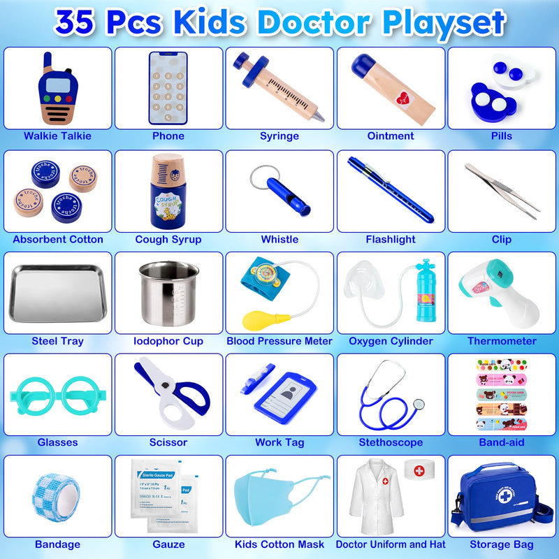 Doctor Kit for Kids, 35 Pcs Kids Doctor Kit for Toddlers 3-5 with Medical Storage Bag & Real Stethoscope, Pretend Play Doctor Set for Fun Role Playing Game
