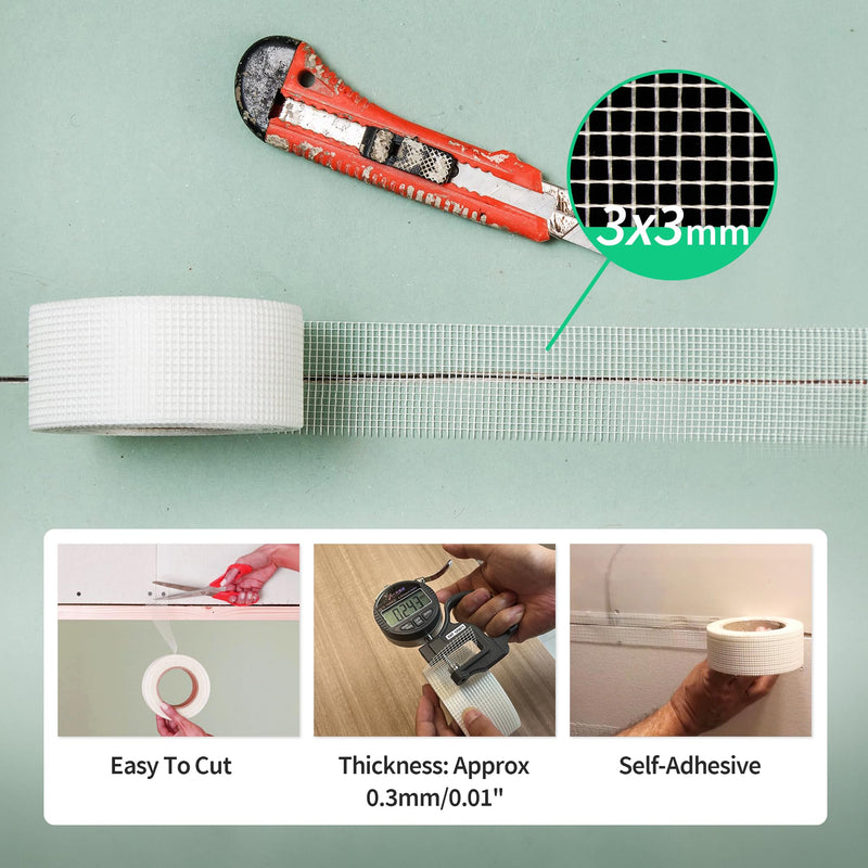 NEZUIBAN Drywall Joint Tape, Fiberglass Mesh Tape for Drywall Repair,1.97“×150 Ft Self-Adhesive Drywall Mesh Tape for Sheetrock Crack Repair 1 pcs (1.97in×150feet)