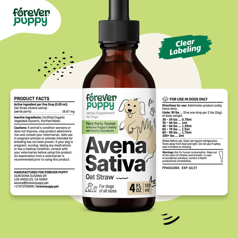 Avena Sativa Extract for Dogs - Oat Straw Herbal Drops for Calm & Relaxation Support - Pet Composure & Calming Care for Dogs w/Liquid Mood Support Supplement - 4 oz 4 fl oz - PawsPlanet Australia