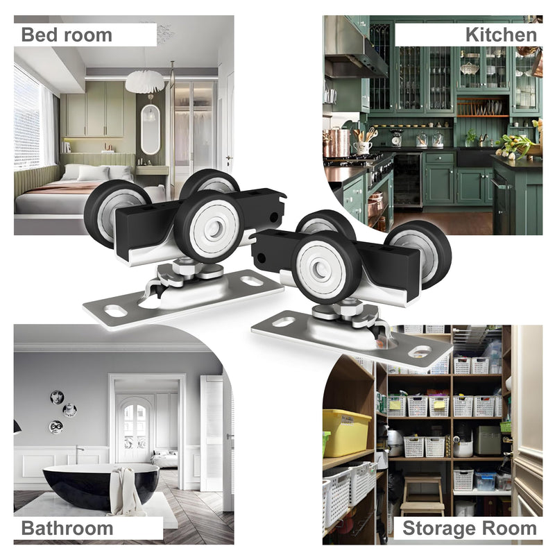 4 PCS Bypass Door Track Roller Kit, Sliding Wardrobe Closet Door Hardware Top-Roller Kit with Screws,Slide Smoothly and Quietly 4