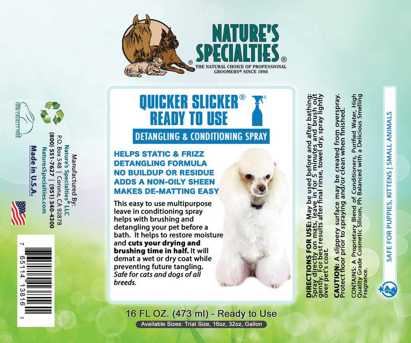 Paw Brothers Grooming Tool and Nature's Specialties Conditioning Spray Bundle - Soft Coated Pin Curved Slicker Brush, Medium- Quicker Slicker Detangling and Conditioning Spray, Ready to Use, 16 oz - PawsPlanet Australia