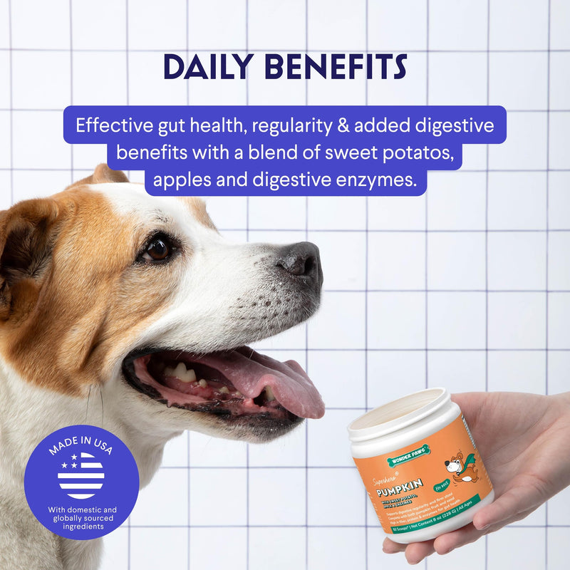 WONDER PAWS Organic Pumpkin for Dogs – with Apple, Sweet Potato & Enzymes – Supports Digestion, Stool & Gut Health – Use as Fiber Topper or Mix with Water for Pumpkin Puree (Pack of 2) All dog sizes, breeds & ages (Pack of 2)