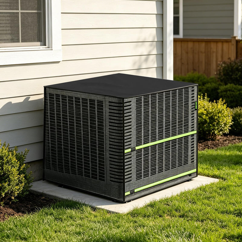 2 in 1 Full Mesh Air Conditioner Cover with Roll-Up Waterproof Top-Heavy Duty 420D Oxford, Breathable Outdoor AC Unit Defender for All Season, Anti-UV, Windproof, Easy Install, 32"W x 32"D x 36"H Black 32"L x 32"W x 36"H