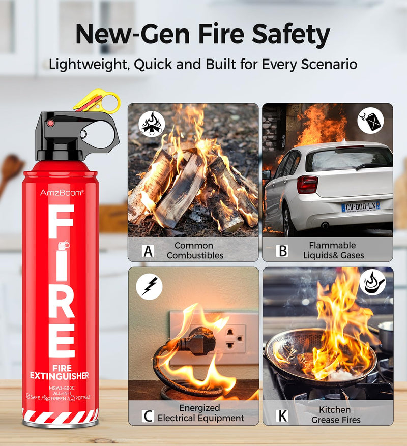 Fire Extinguisher for Home, Kitchen, Car, and Grill with Mounting Bracket and Emergency Kit – Extinguishing Spray, Compact A, B, C, K – Eco-Friendly, Prevents Reignition. ‎2-PACK