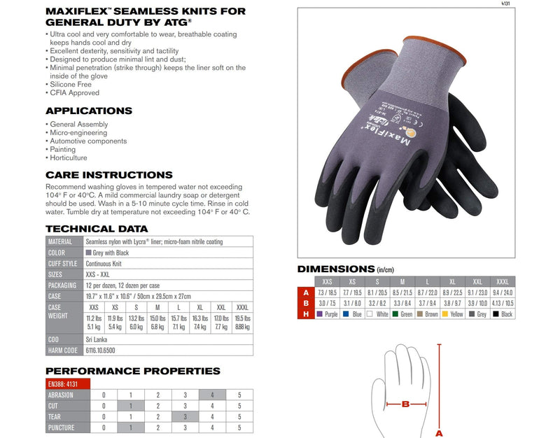 MaxiFlex Seamless Knit Nylon Gloves with Nitrile Coat and Micro Foam Grip on Palm and Fingers Cut Resistance Large 12 Pair