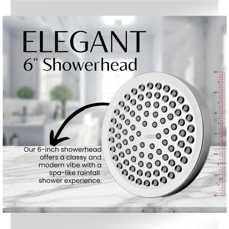 Shower Head - High Pressure Rain, 6-Inch Round, Luxury Chrome Finish, Universal Shower Head Replacement, Premium Quality Anti-Clogging Nozzles, Tool-Free Minute Installation (Chrome)