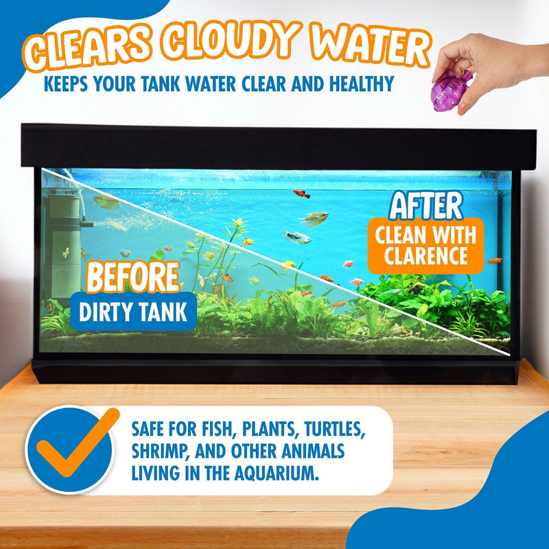 Clarence the Clarifier Fish - 1 pk, Purple - Aquarium Treatment, Clear Cloudy Fresh-Saltwater, Fish-Plant Safe, 10gal Tank Maintenance Each 1 Pack